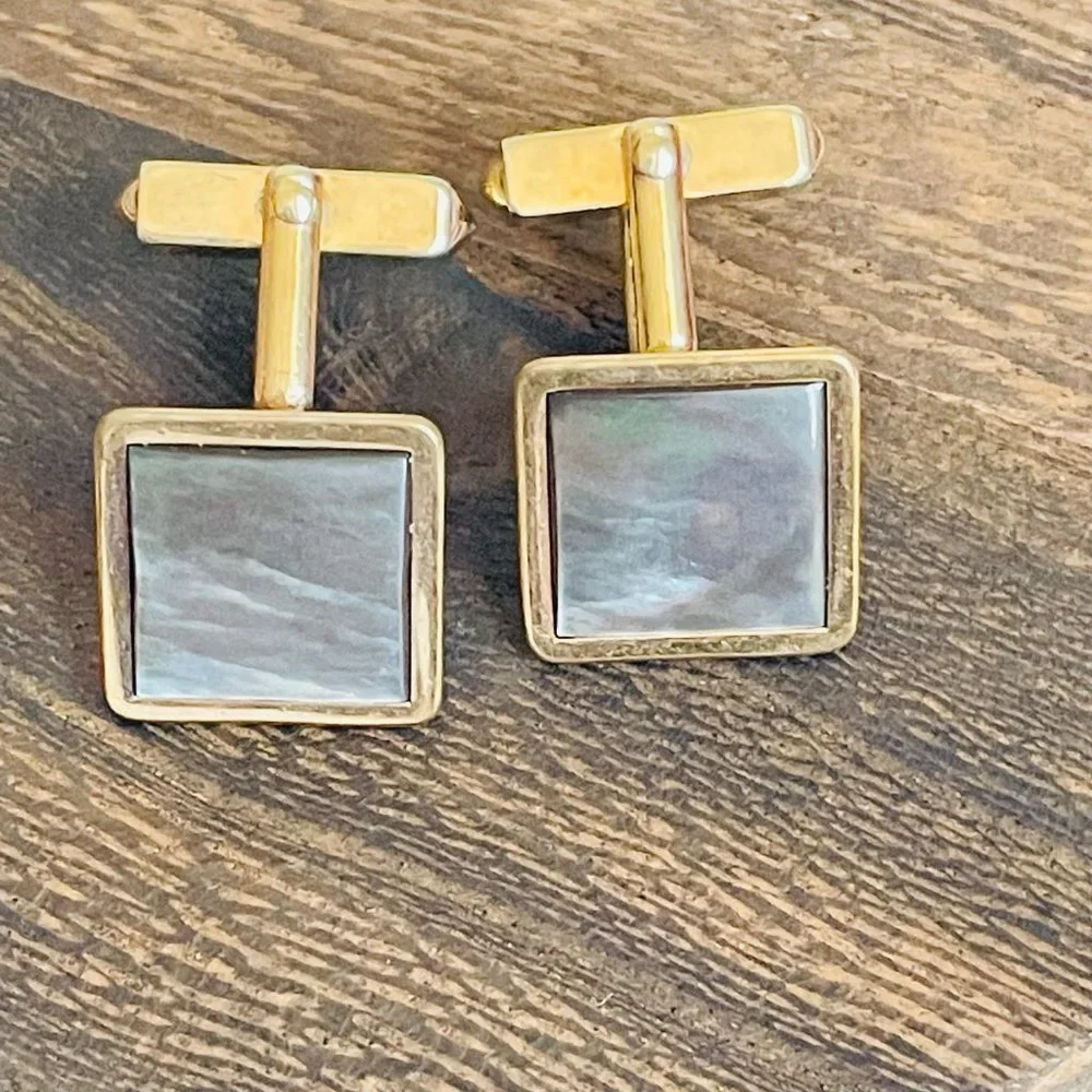 Vintage Swank Abalone Mother of Pearl MAP Shell Gold Tone Cuff Links